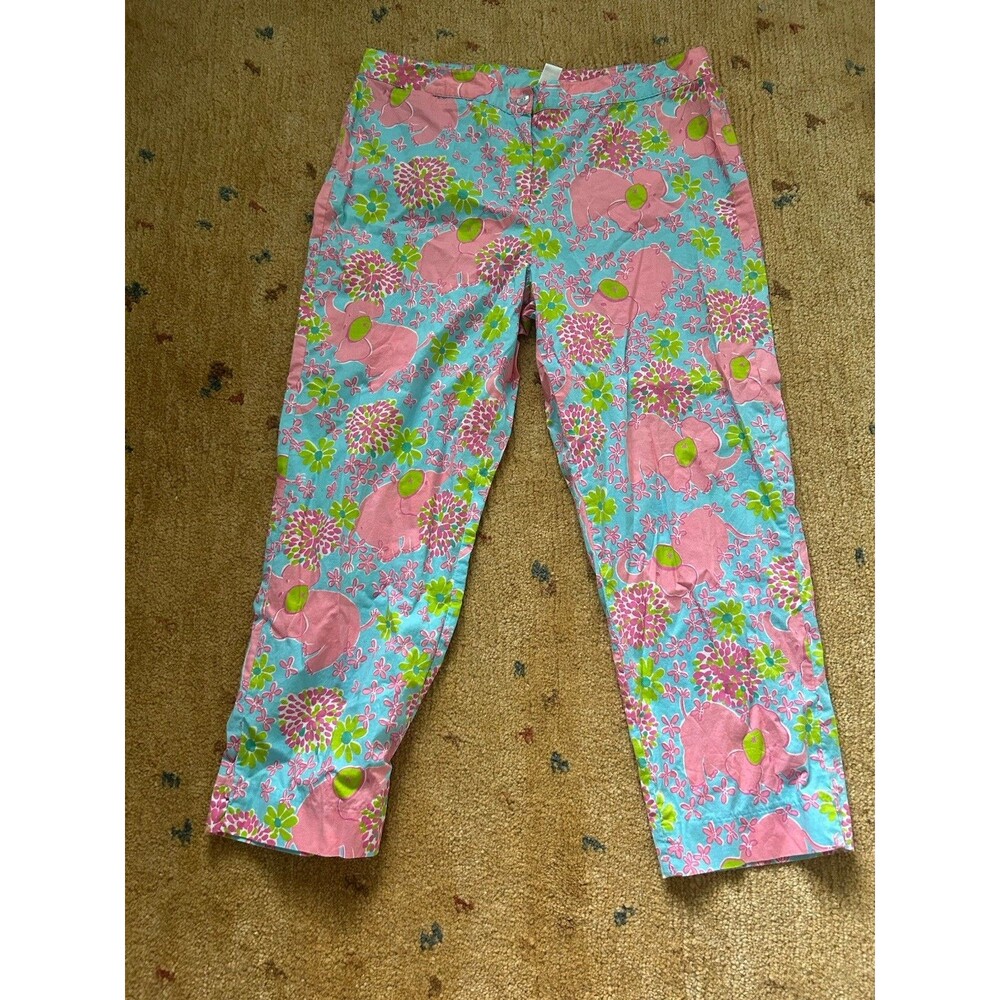 Vintage 00s Lilly Pulitzer Elephant Print Pants Size 2 Preppy Beach Vacation